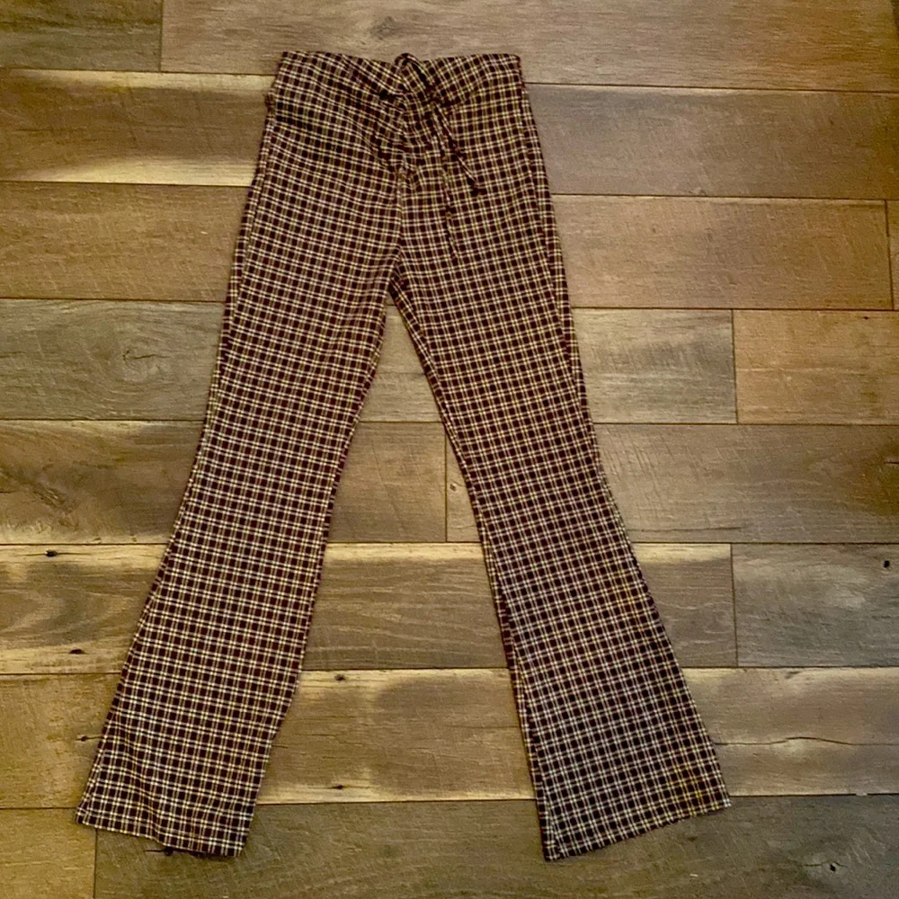 Princess Polly Brown Plaid Flared Pants - Picture 3 of 10